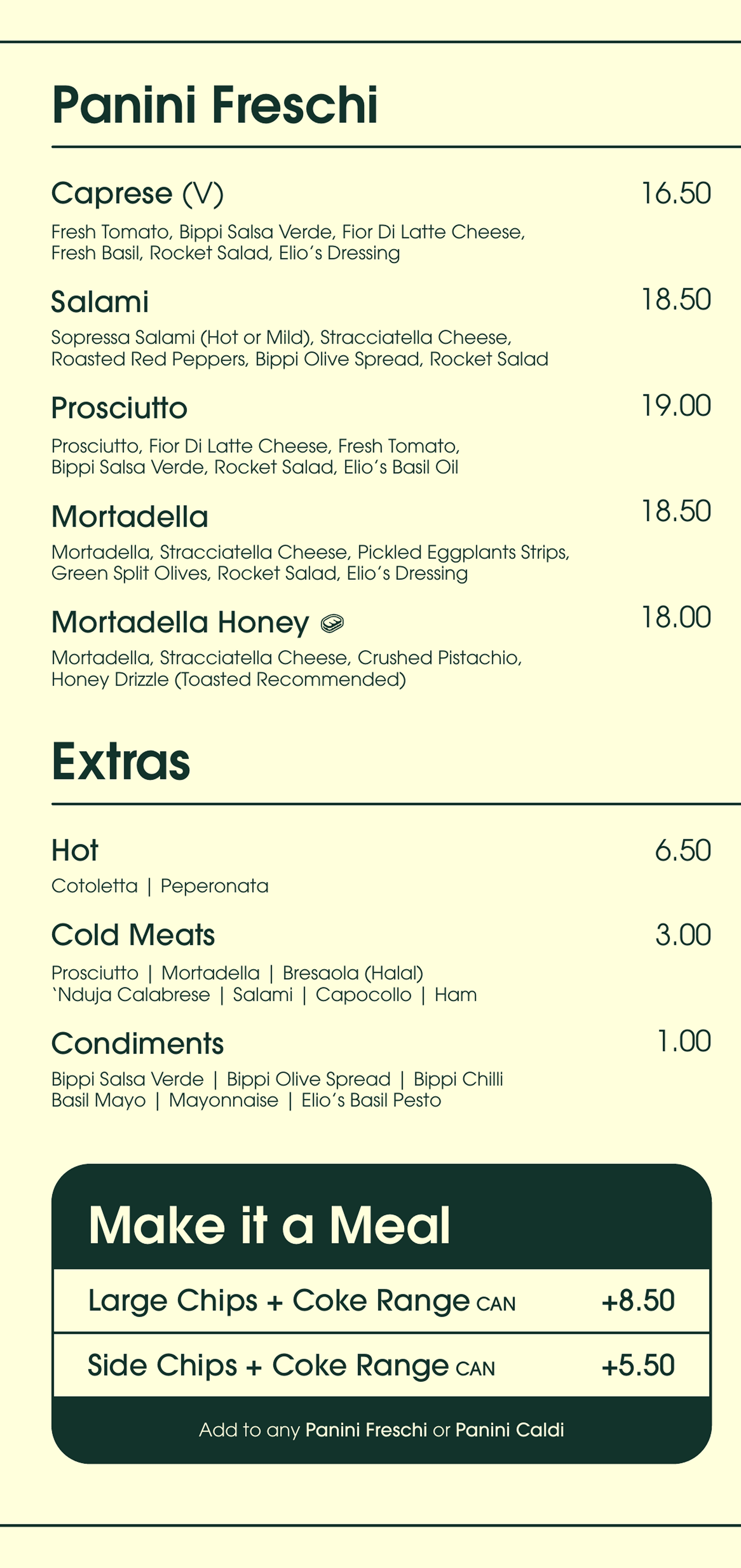 Elio's menu panel 3