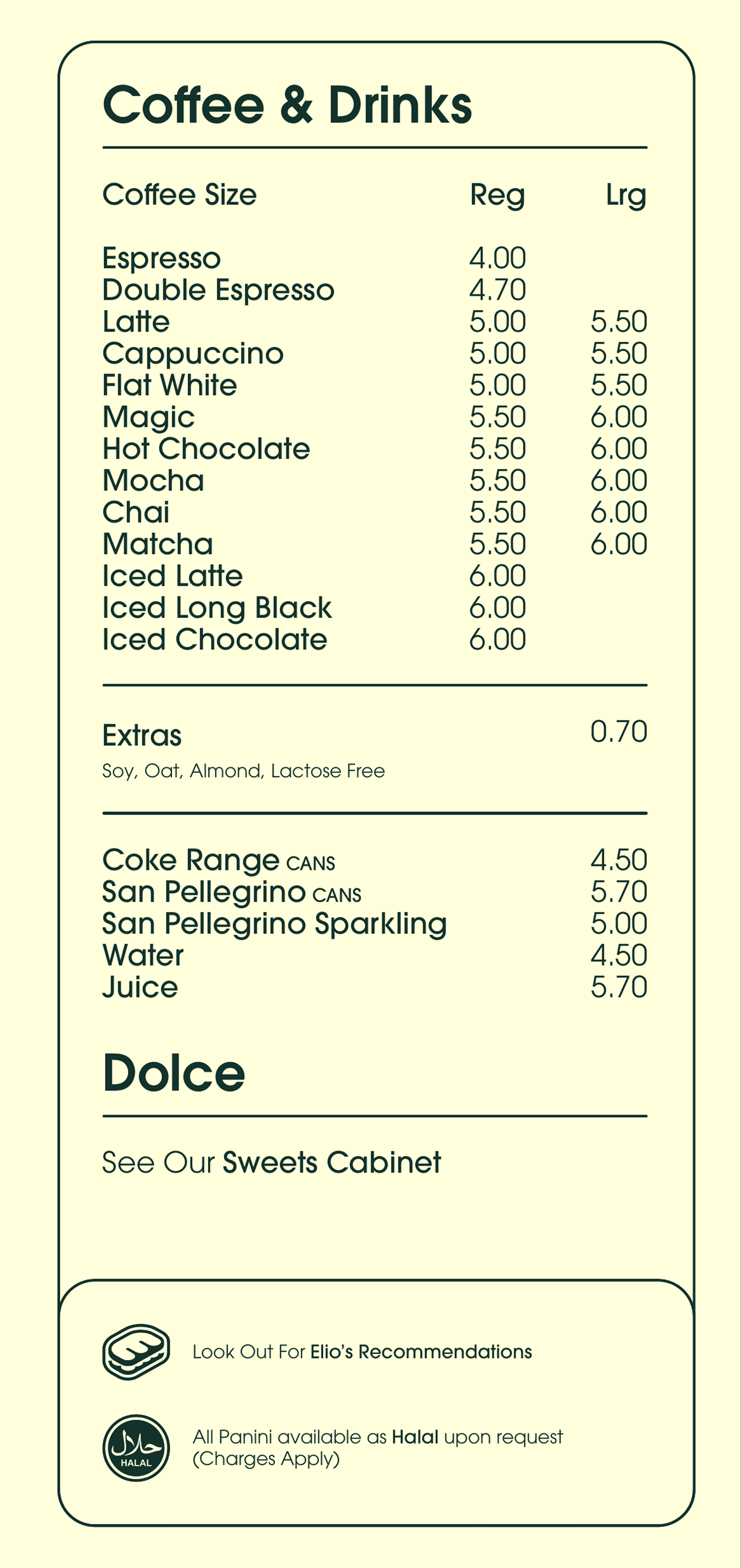 Elio's menu panel 5